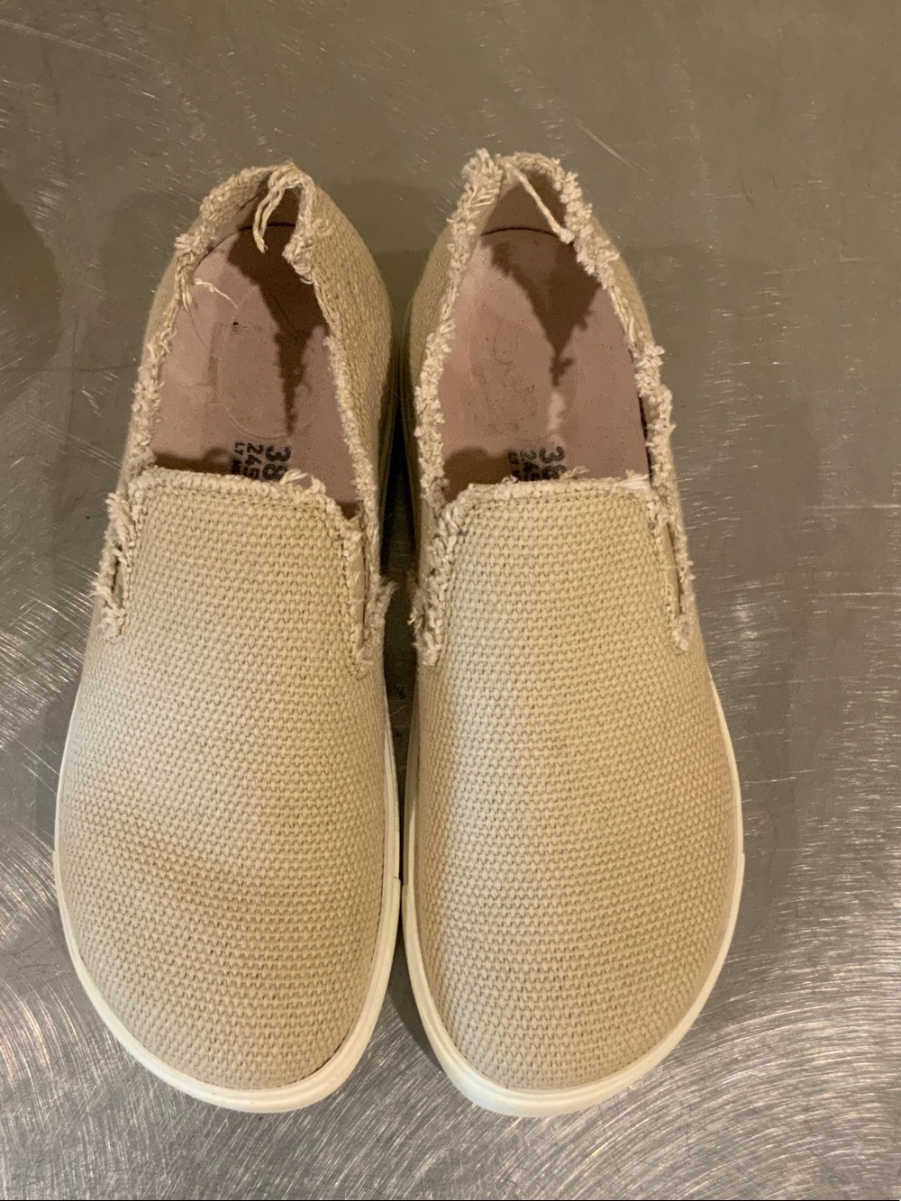 Birkenstock Beige Canvas Slip-On Loafers